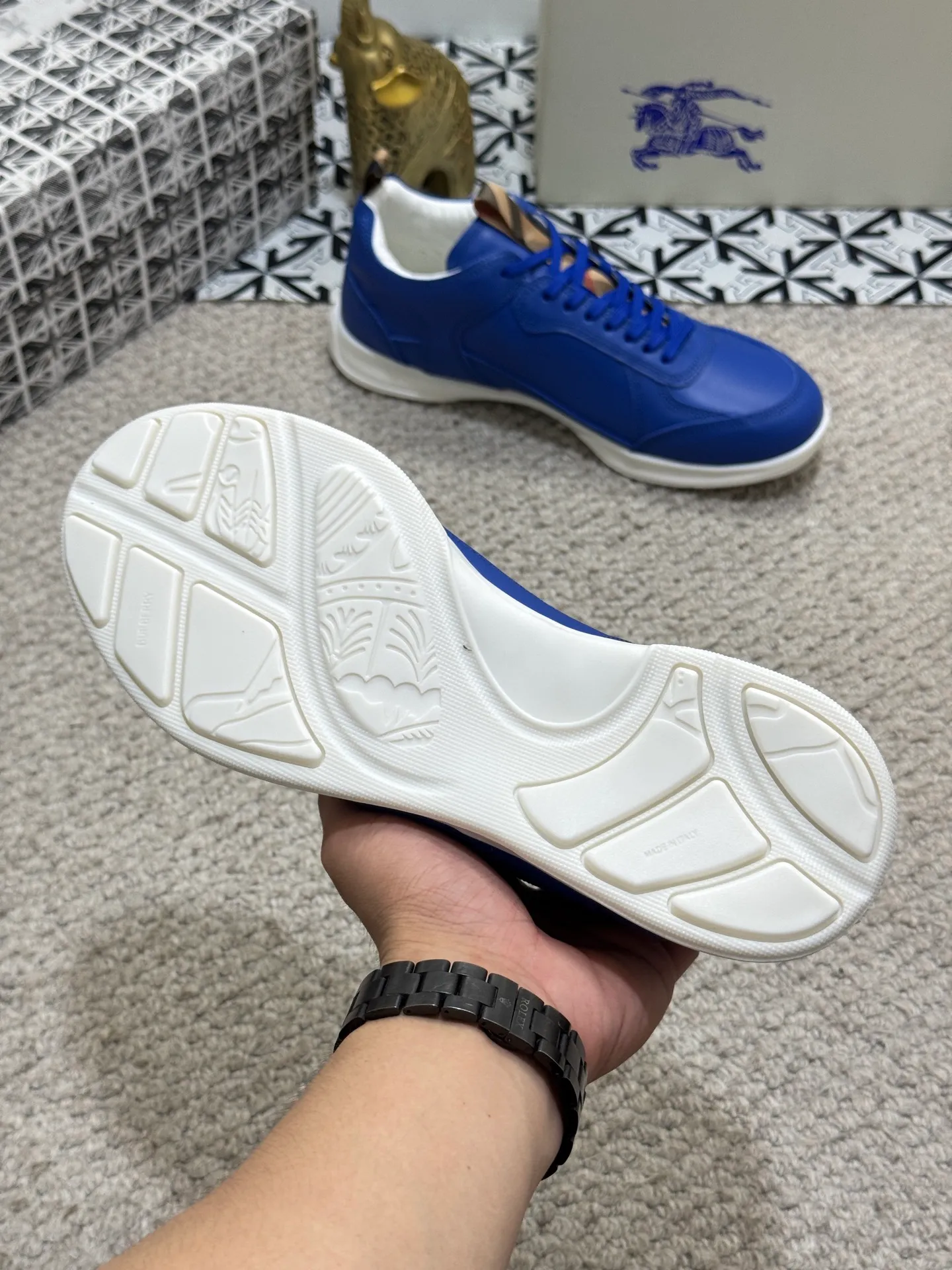 Men's shoes 💰420 [New style] 🐝🐝 [BURBERRY] Burberry - high-end quality original order 🔍🔍🔍 Upper: imported 🔝 calfskin, brand knitted pattern, tongue brand cloth label, lining: sheepskin lining, - outsole: rubber; two-color molded outsole, ultra-high quality control·fine workmanship: highlighted (high-end·luxury·grade) Size :38-44 (45 customized